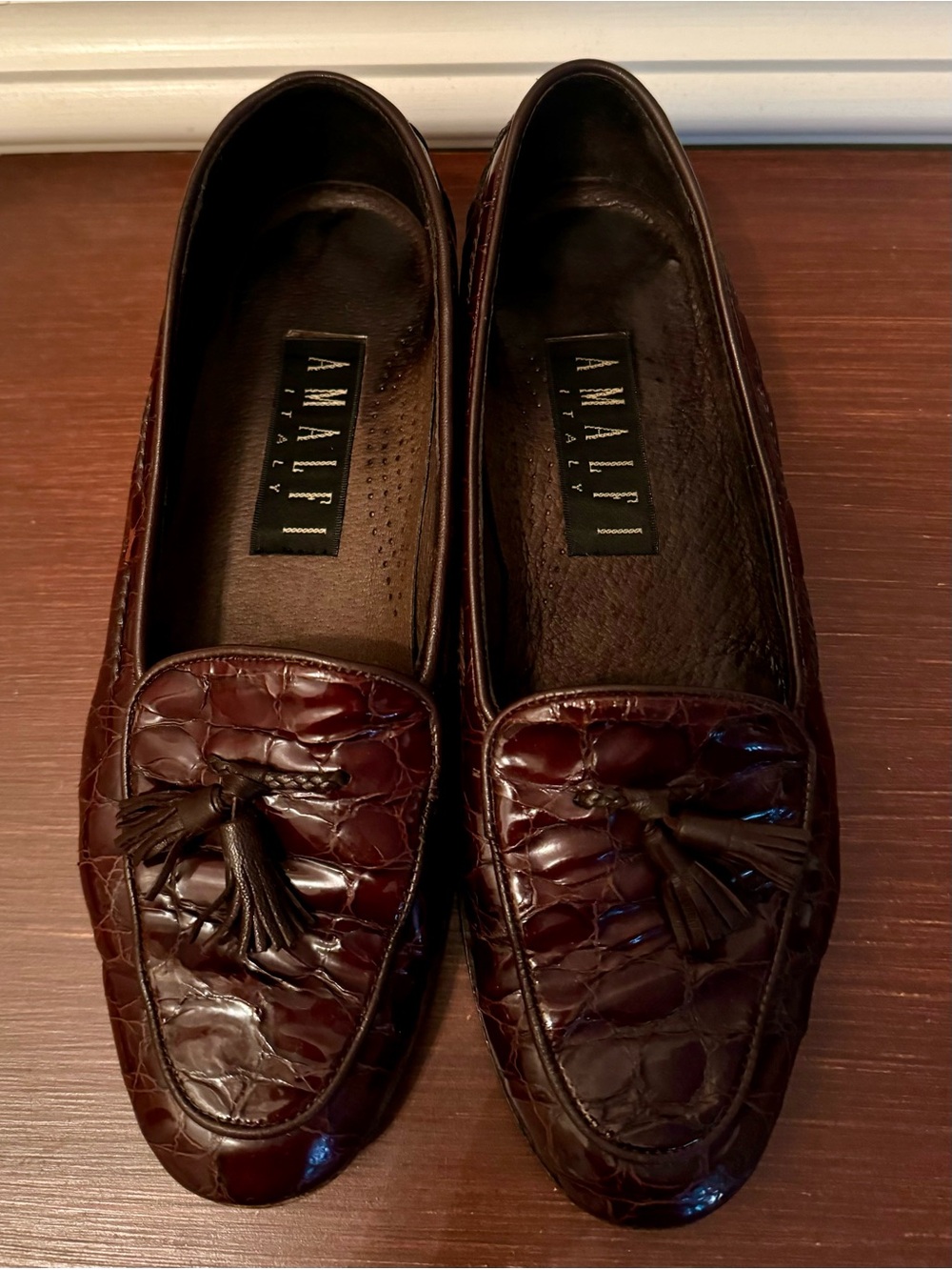 Women’s Amalfi Brown Leather Croc Embossed Dress Loafer Shoes - Size 6.5B